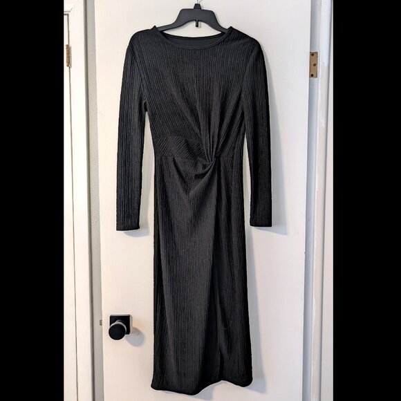 Long Sleeve Black Midi Dress, Size Medium, LBD - Picture 2 of 5
